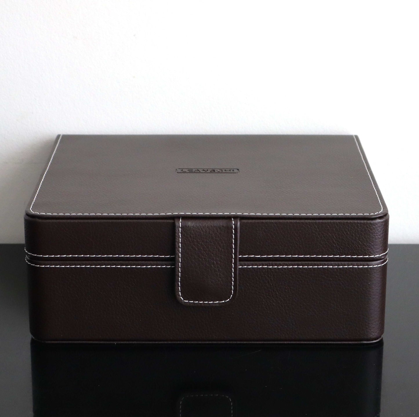 Horlogedoos Donkerbruin leder/velours 6 Horloges Leanschi