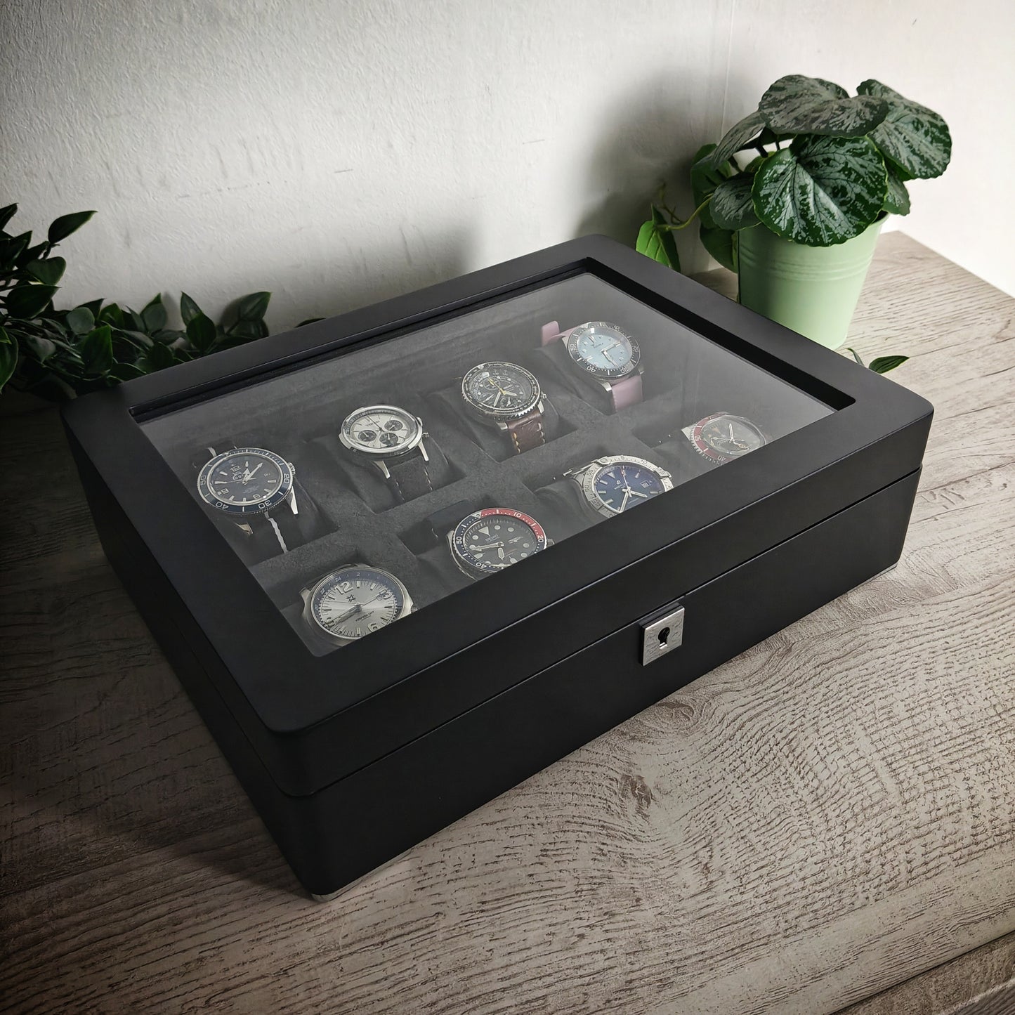 Horlogedoos Zwart Hout met Suede 8 Horloges