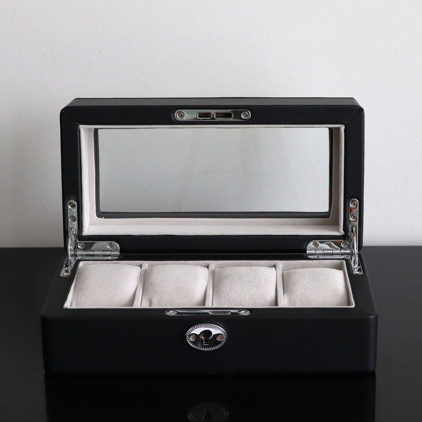 Horlogedoos Zwart leder 4 Horloges