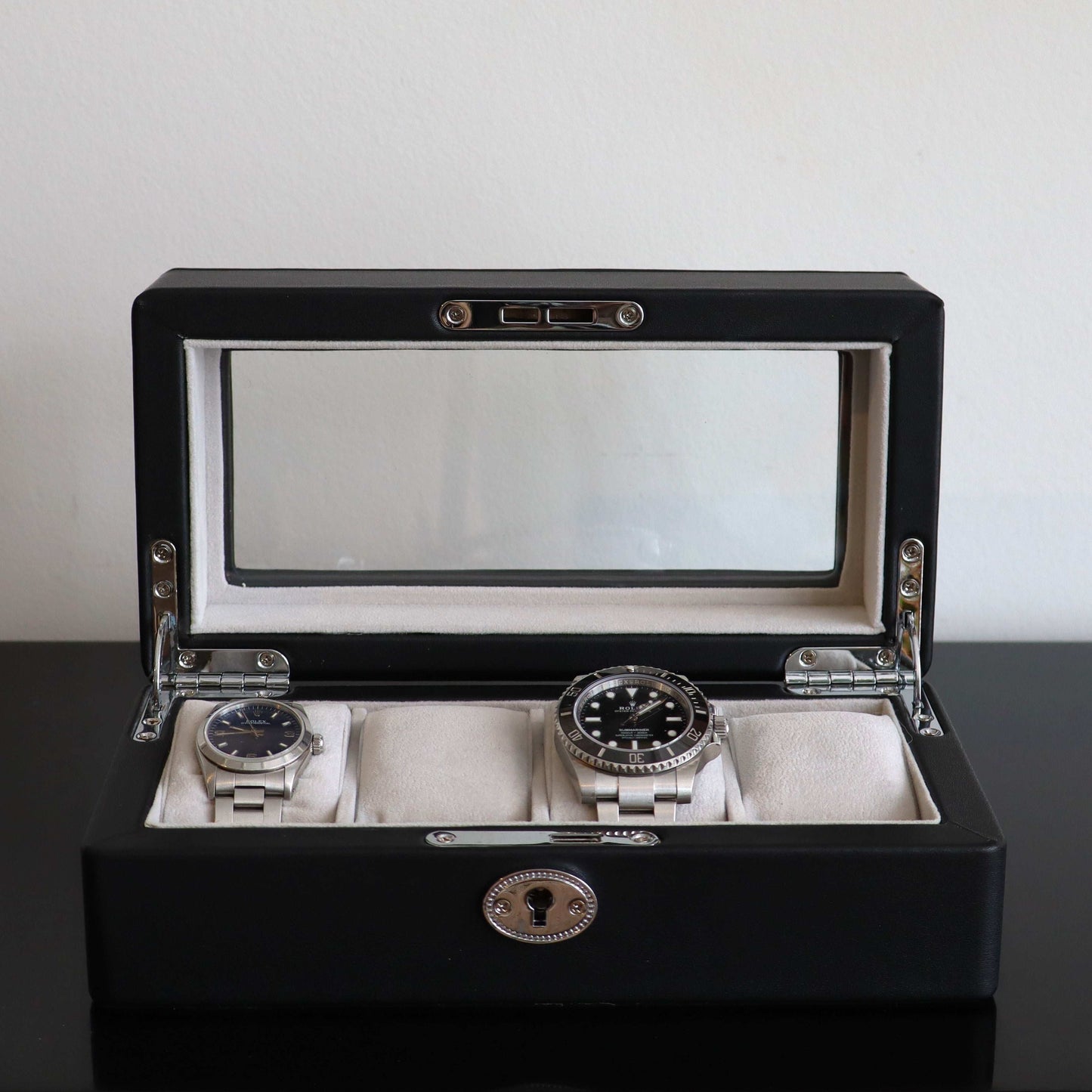 Horlogedoos Zwart leder 4 Horloges