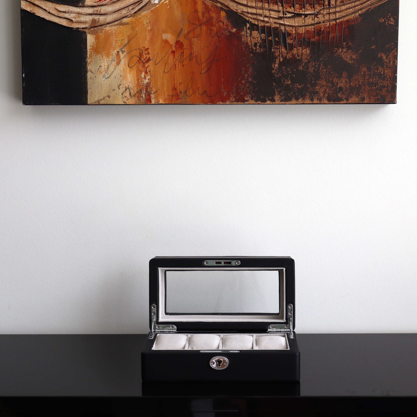 Horlogedoos Zwart leder 4 Horloges