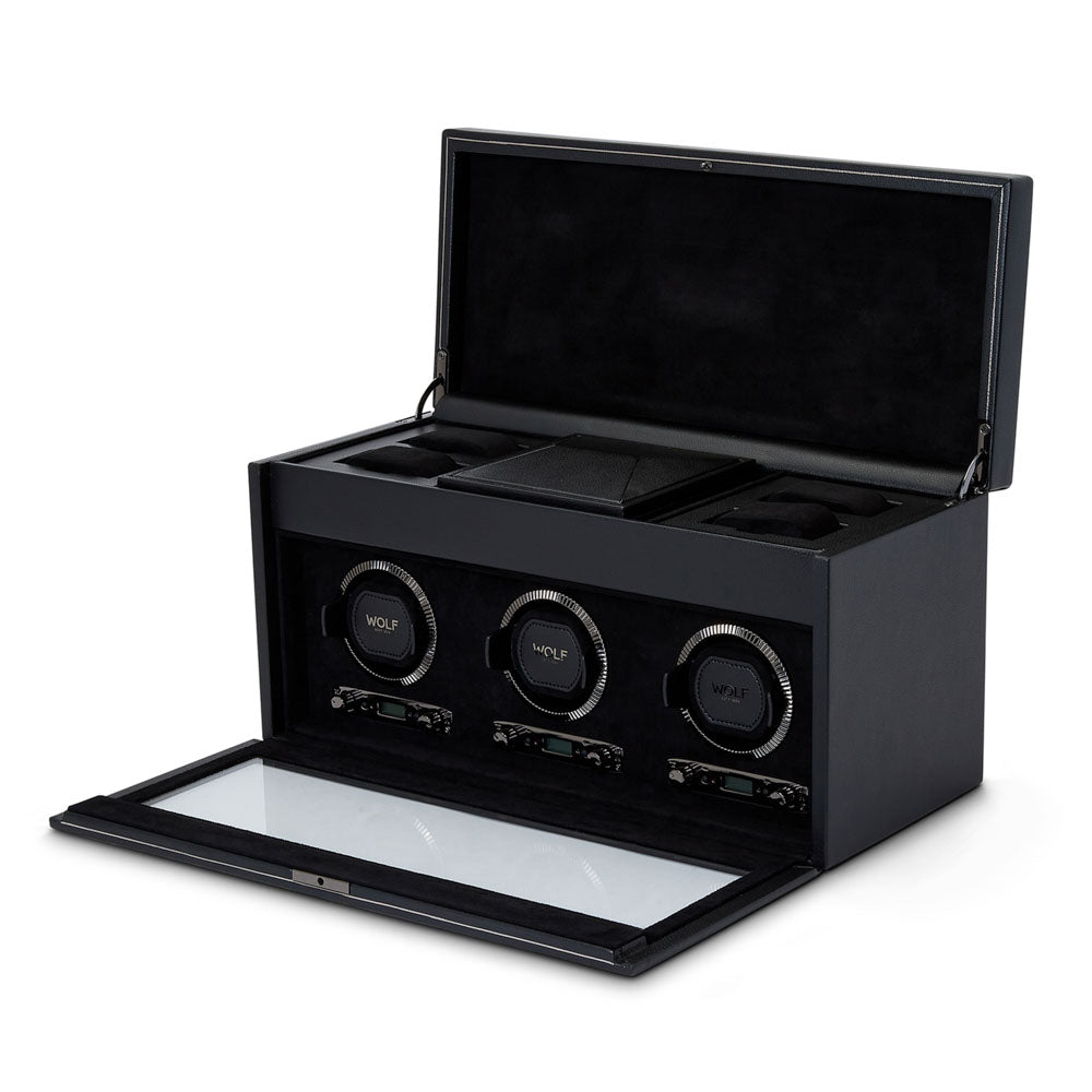 Watch winder met lade British Racing 3 horloges Wolf 1834 - Horlogerieshop.nl
