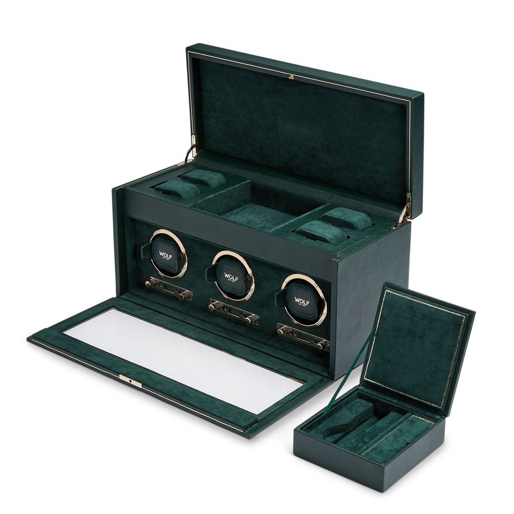 Watch winder met lade British Racing 3 horloges Wolf 1834 - Horlogerieshop.nl