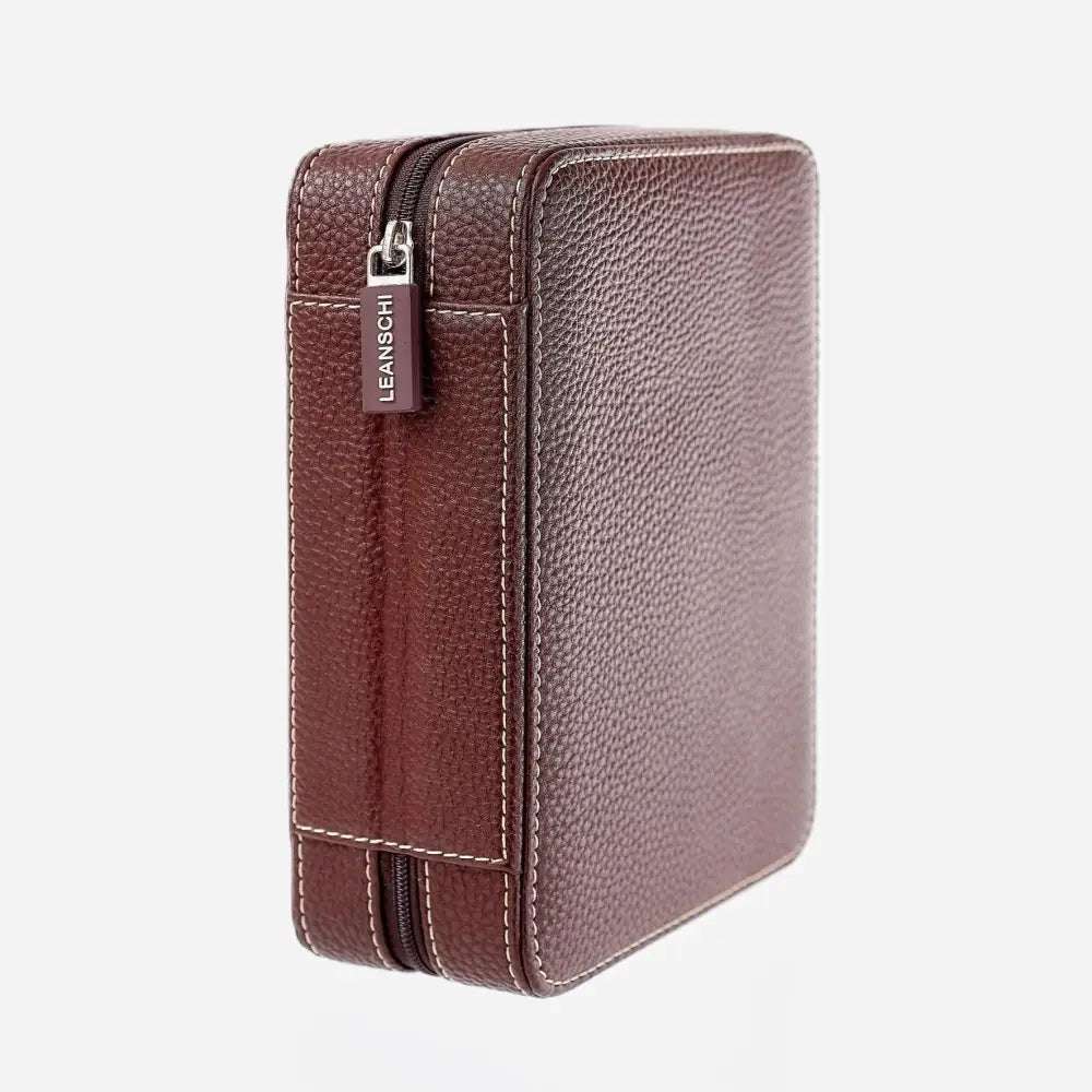 Horloge etui Donkerbruin leder 4 Horloges Leanschi - Horlogedoos - Horlogerieshop.nl