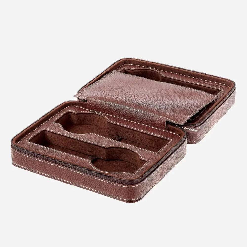 Horloge etui Donkerbruin leder 4 Horloges Leanschi - Horlogedoos - Horlogerieshop.nl