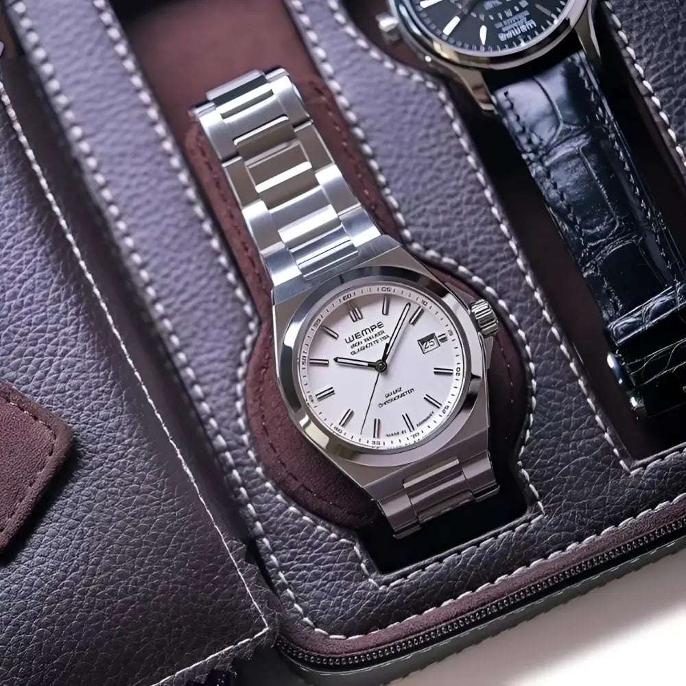 Horloge etui Donkerbruin leder 4 Horloges Leanschi - Horlogedoos - Horlogerieshop.nl