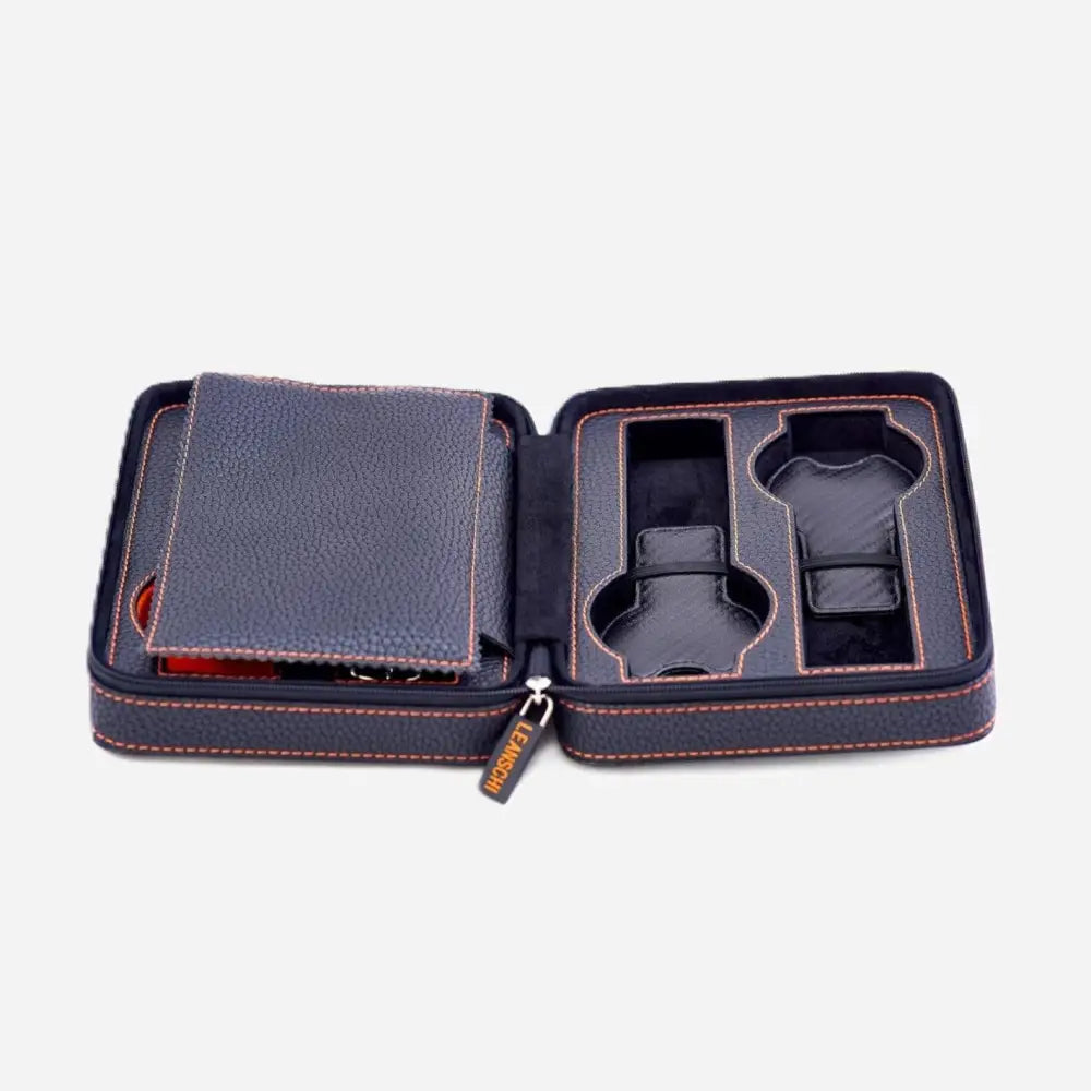 Horloge etui Zwart leder 4 Horloges Leanschi - Horlogedoos - Horlogerieshop.nl