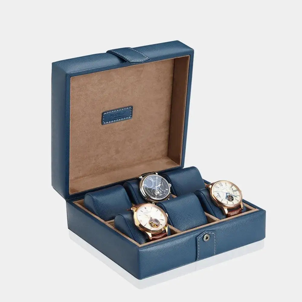 Horlogedoos Blauw leder 6 Horloges Modalo - Horlogedoos - Horlogerieshop.nl