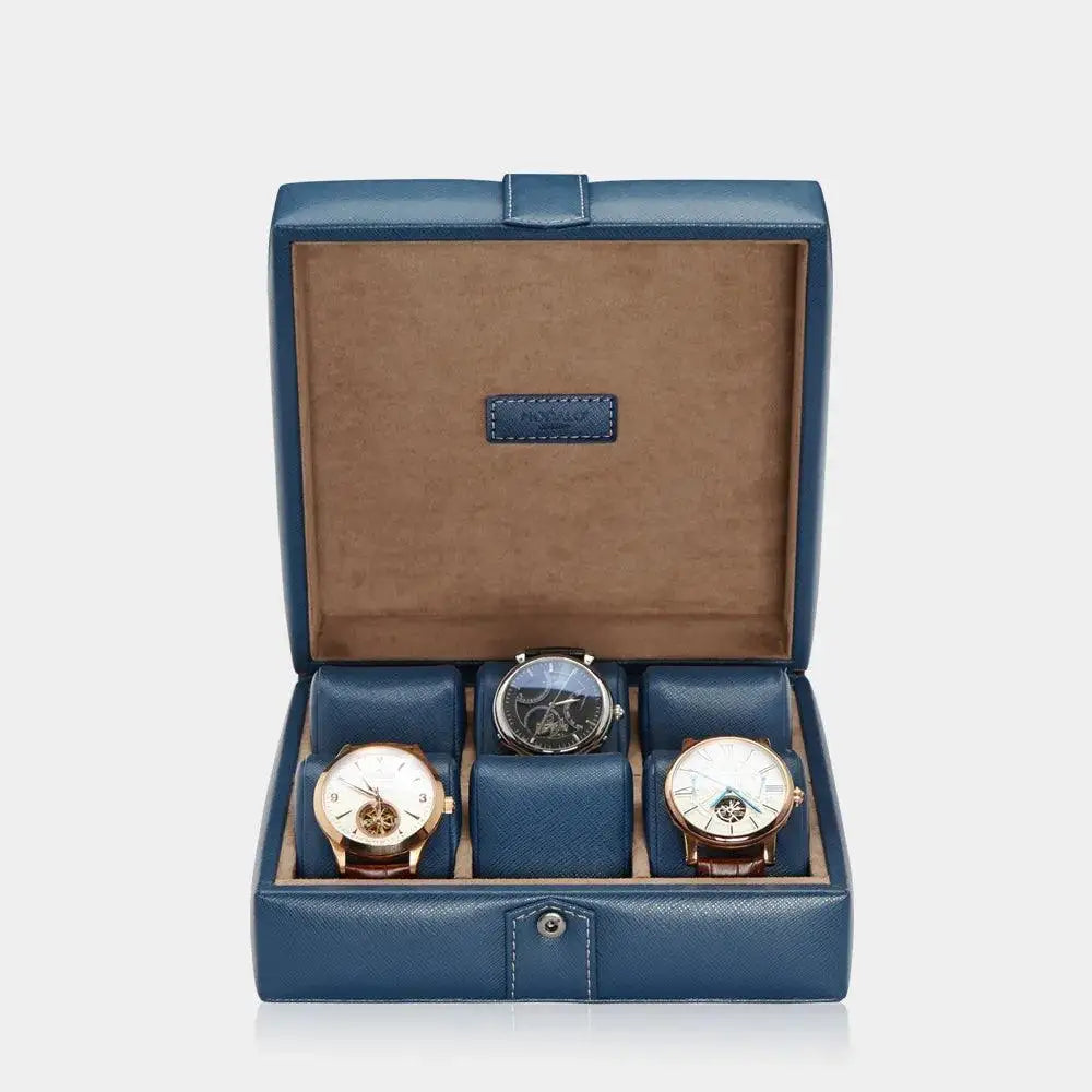 Horlogedoos Blauw leder 6 Horloges Modalo - Horlogedoos - Horlogerieshop.nl