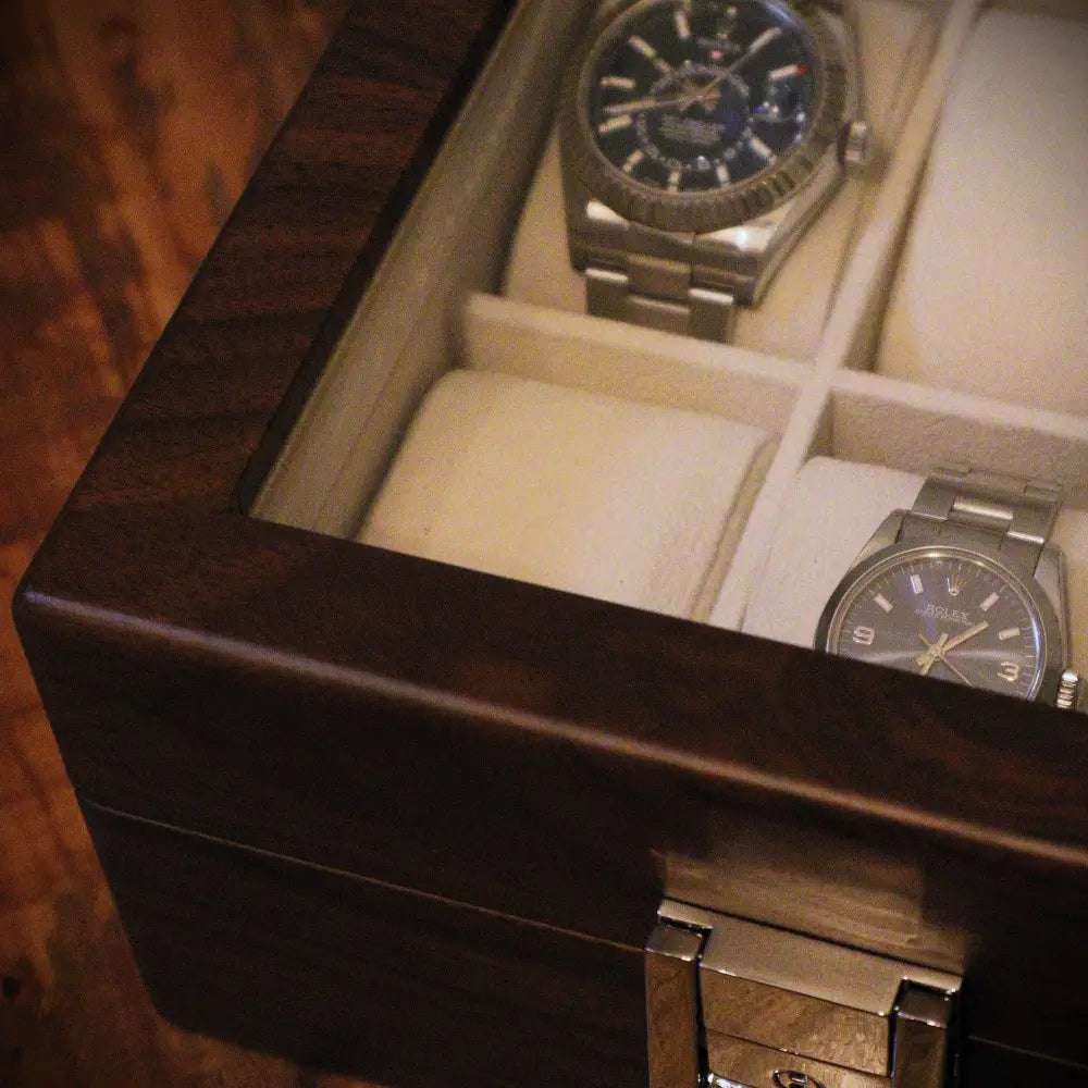 Horlogedoos Donkerbruin hout 6 Horloges - Horlogedoos - Horlogerieshop.nl