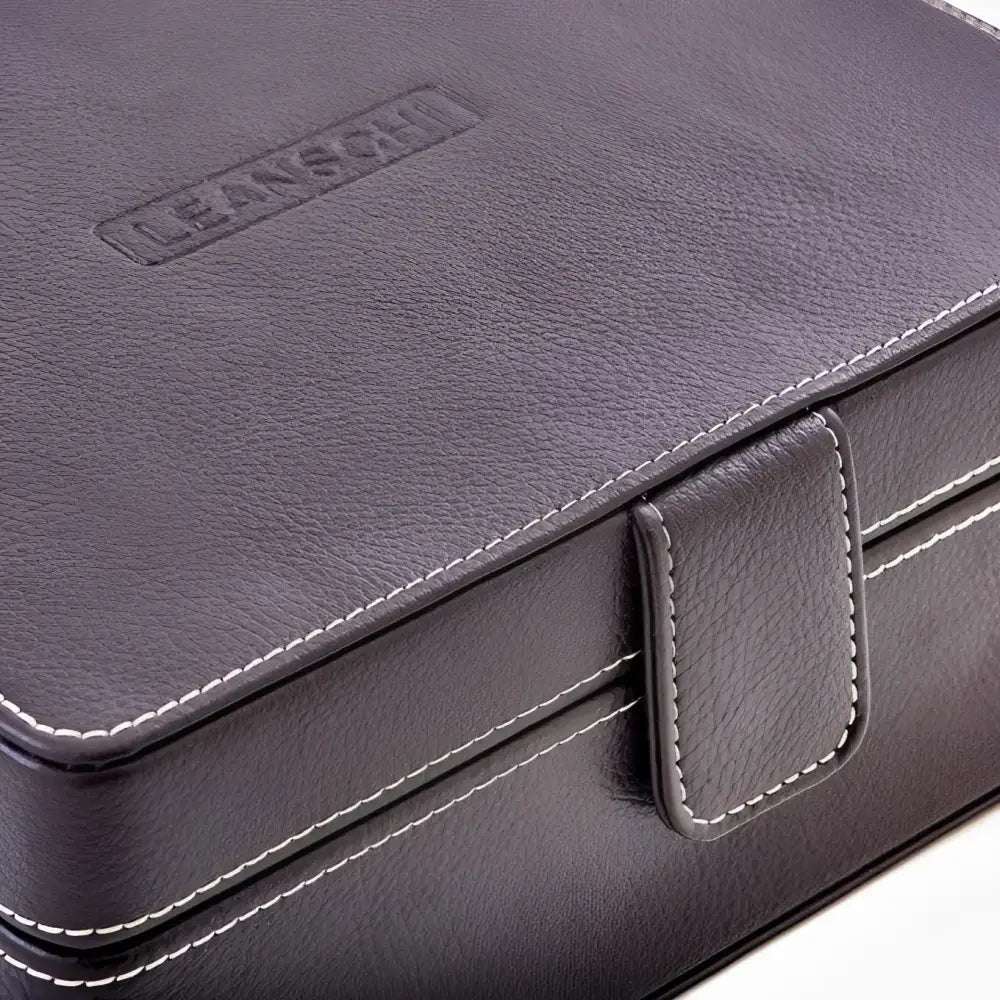 Horlogedoos Donkerbruin leder/velours 6 Horloges Leanschi - Horlogedoos - Horlogerieshop.nl