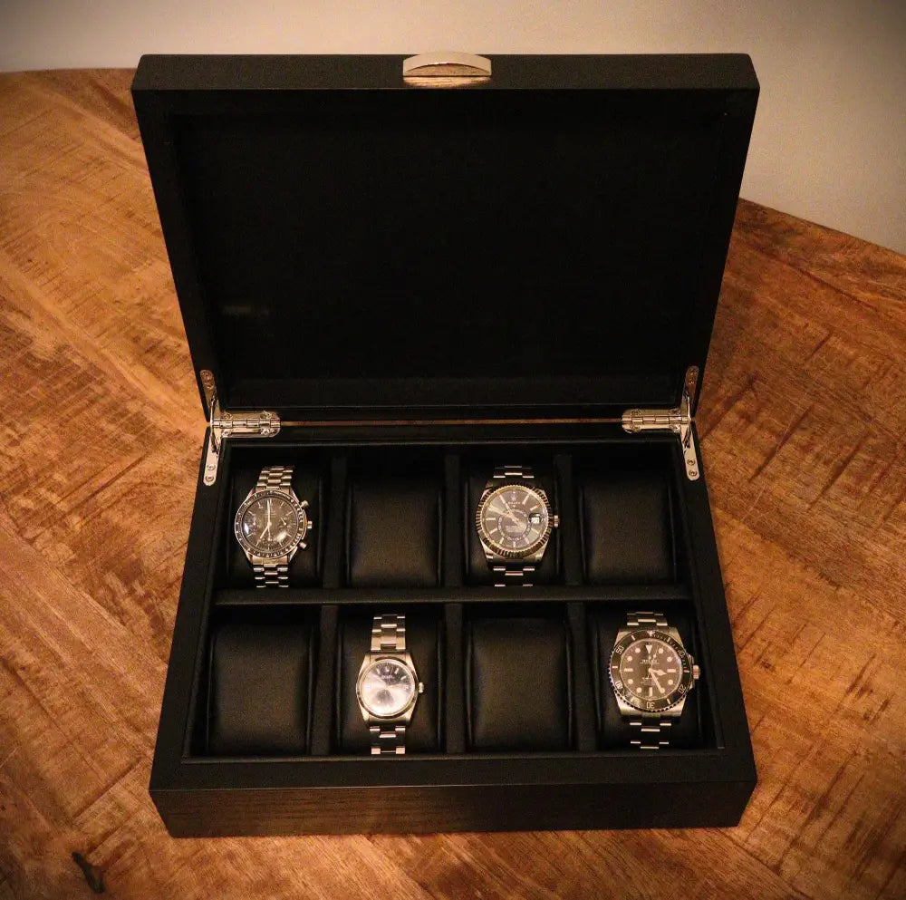 Horlogedoos Zwart Panga hout 8 Horloges - Horlogedoos - Horlogerieshop.nl