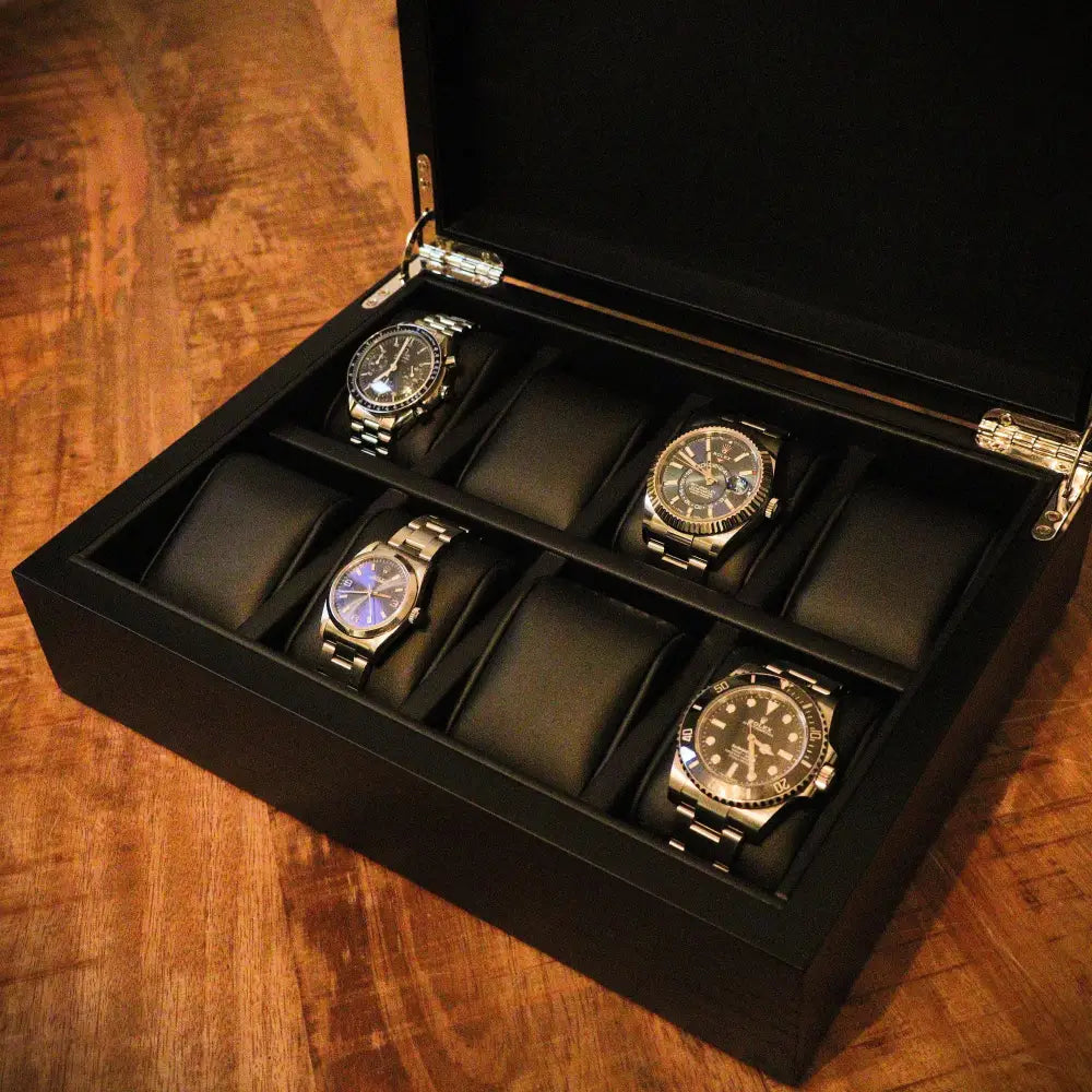 Horlogedoos Zwart Panga hout 8 Horloges - Horlogedoos - Horlogerieshop.nl