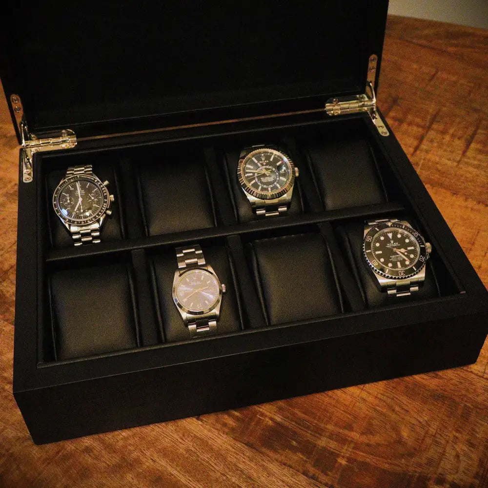 Horlogedoos Zwart Panga hout 8 Horloges - Horlogedoos - Horlogerieshop.nl