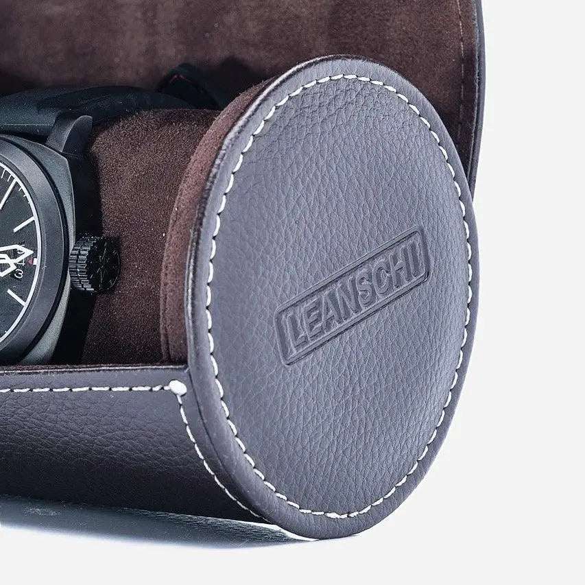 Horlogerol Donkerbruin leder 3 Horloges Leanschi - Horlogedoos - Horlogerieshop.nl