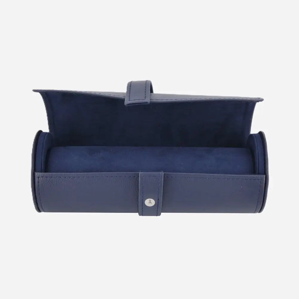 Horlogerol Navy Blauw leder 3 Horloges Leanschi - Horlogedoos - Horlogerieshop.nl