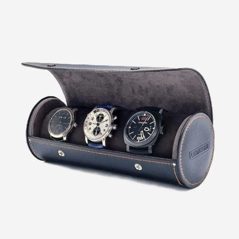 Horlogerol Zwart leder 3 Horloges Leanschi - Horlogedoos - Horlogerieshop.nl