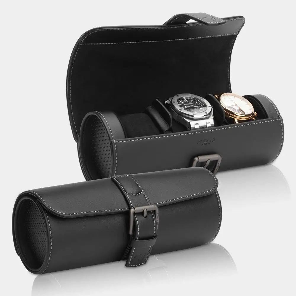 Horlogerol Zwart leder 3 Horloges Modalo - Horlogedoos - Horlogerieshop.nl