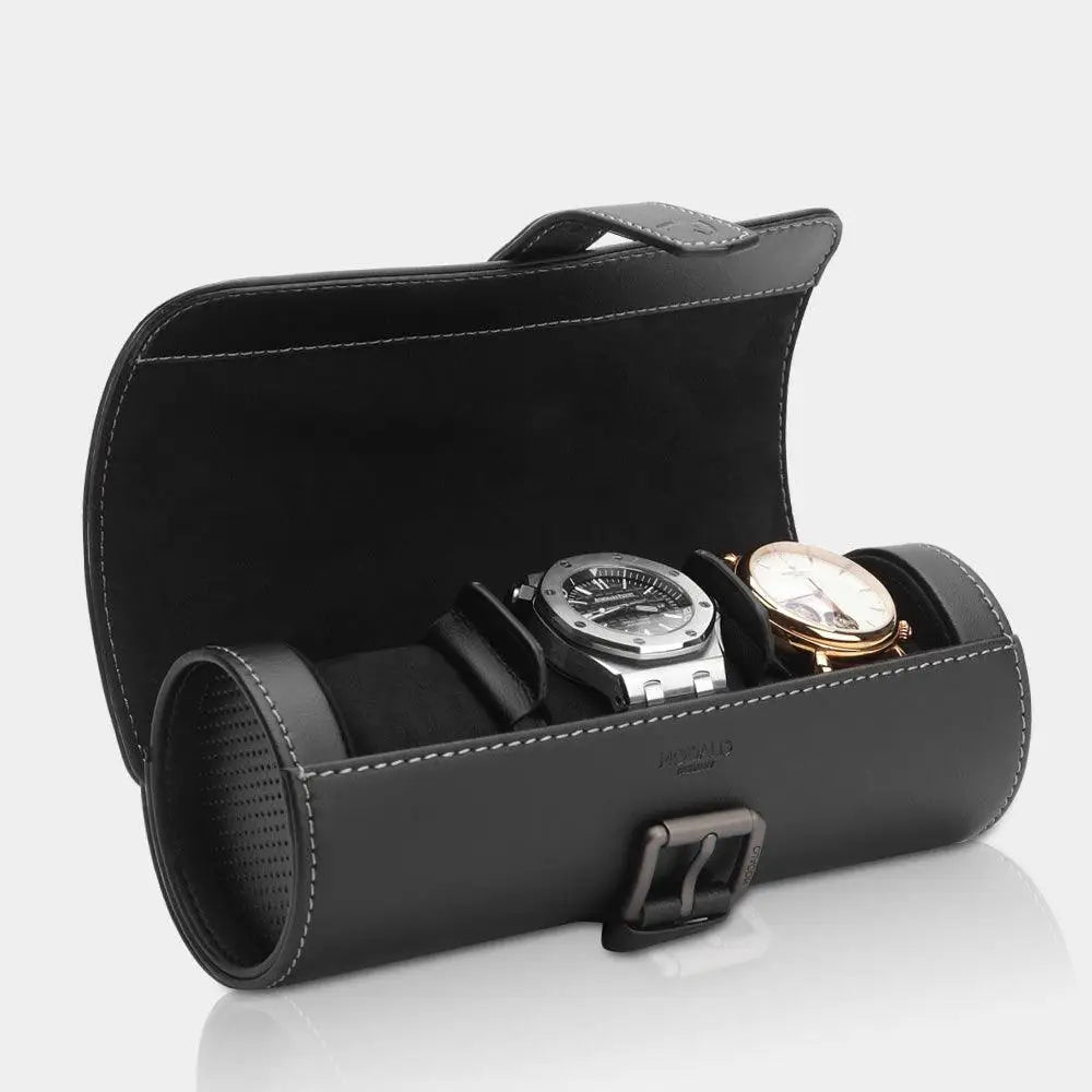 Horlogerol Zwart leder 3 Horloges Modalo - Horlogedoos - Horlogerieshop.nl