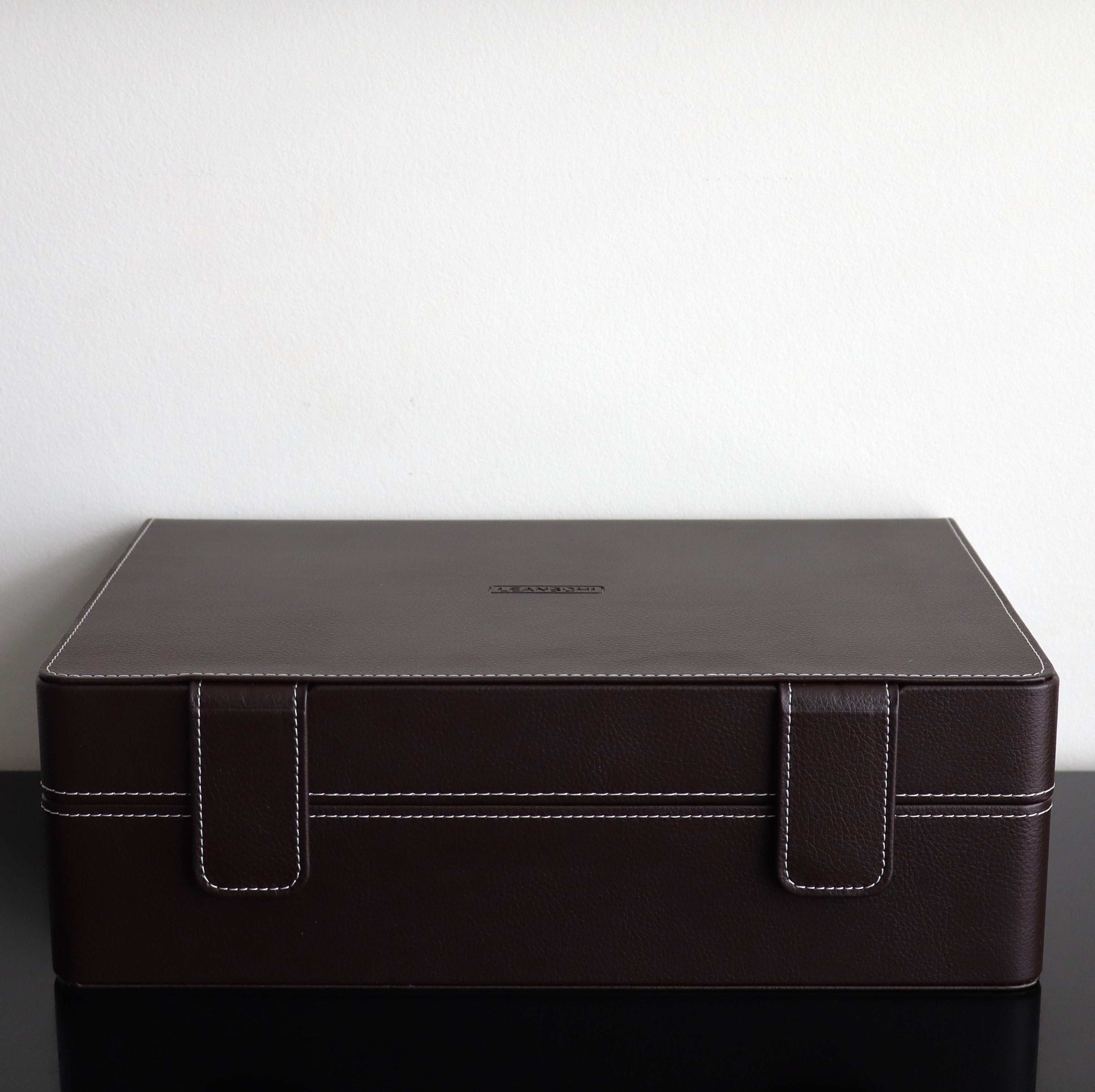 Horlogedoos Donkerbruin leder 10 Horloges Leanschi + gratis Watch Pouch