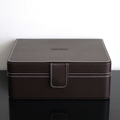 Horlogedoos Donkerbruin leder/velours 6 Horloges Leanschi