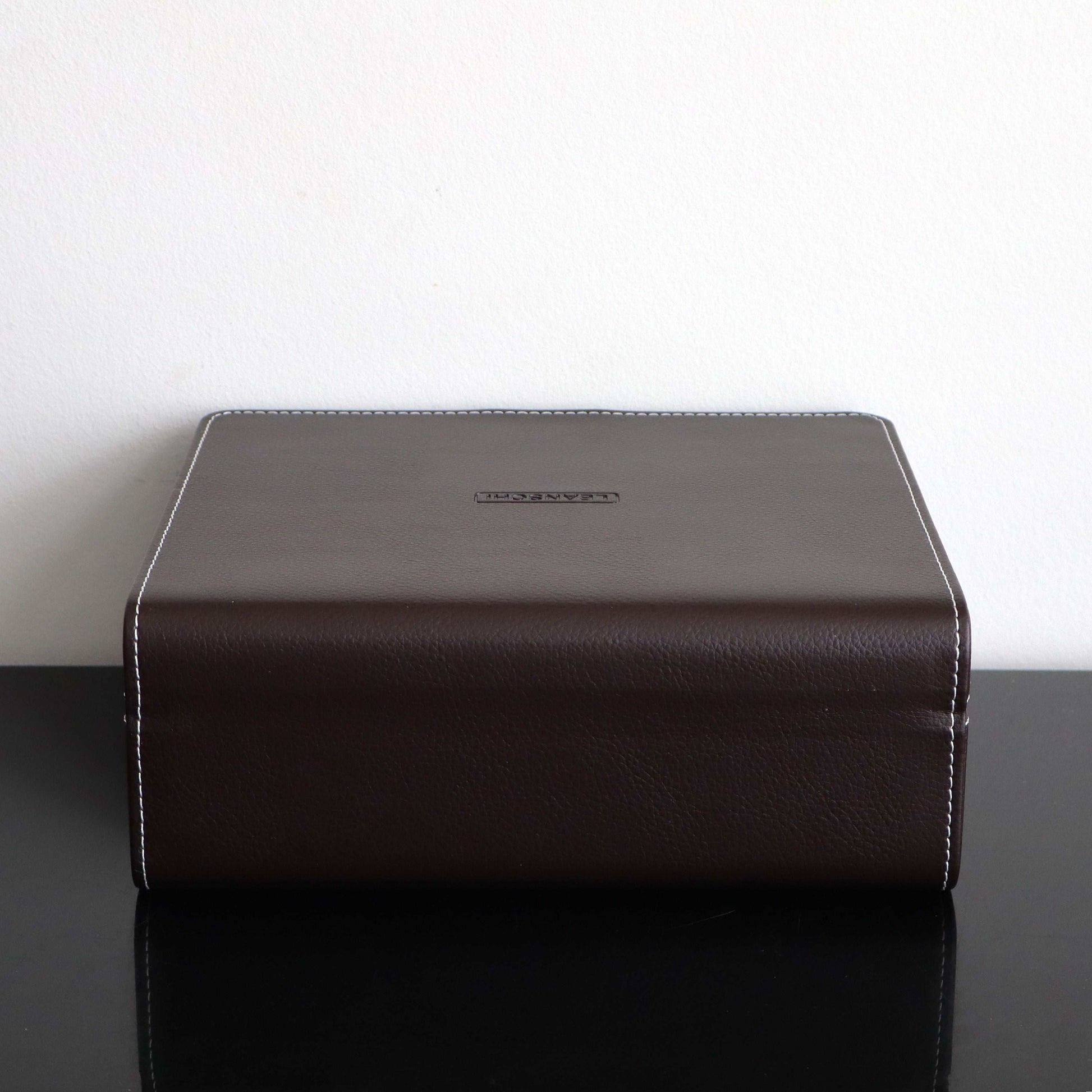 Horlogedoos Donkerbruin leder/velours 6 Horloges Leanschi