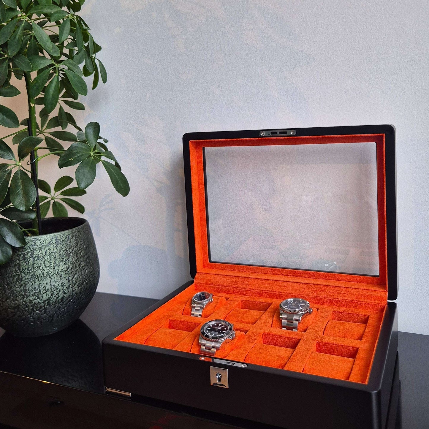 Horlogedoos Zwart Hout met Suede 8 Horloges