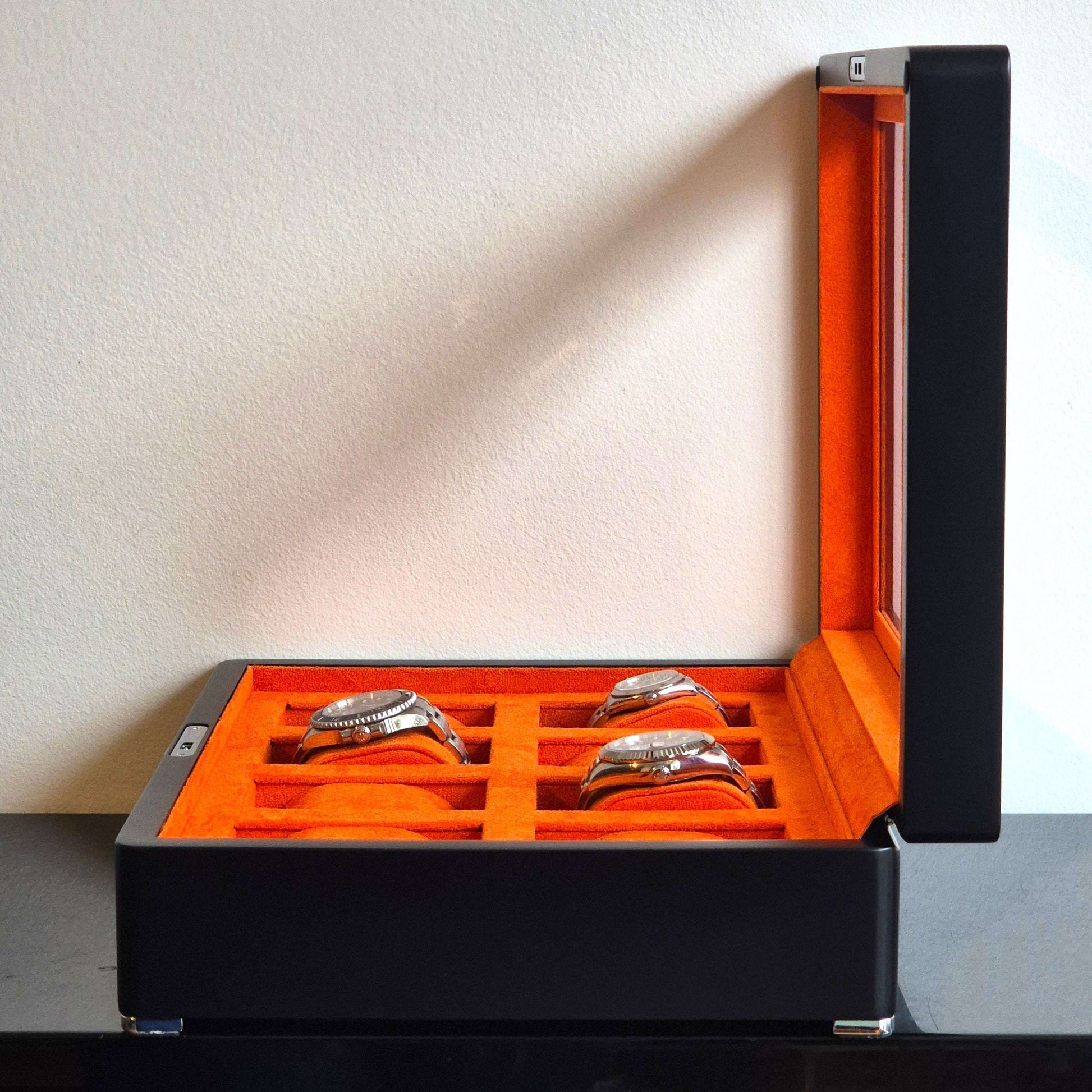 Horlogedoos Zwart Hout met Suede 8 Horloges