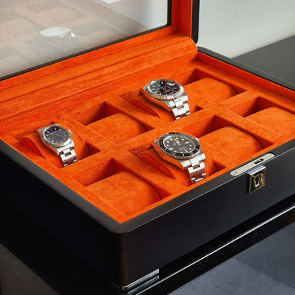 Horlogedoos Zwart Hout met Suede 8 Horloges