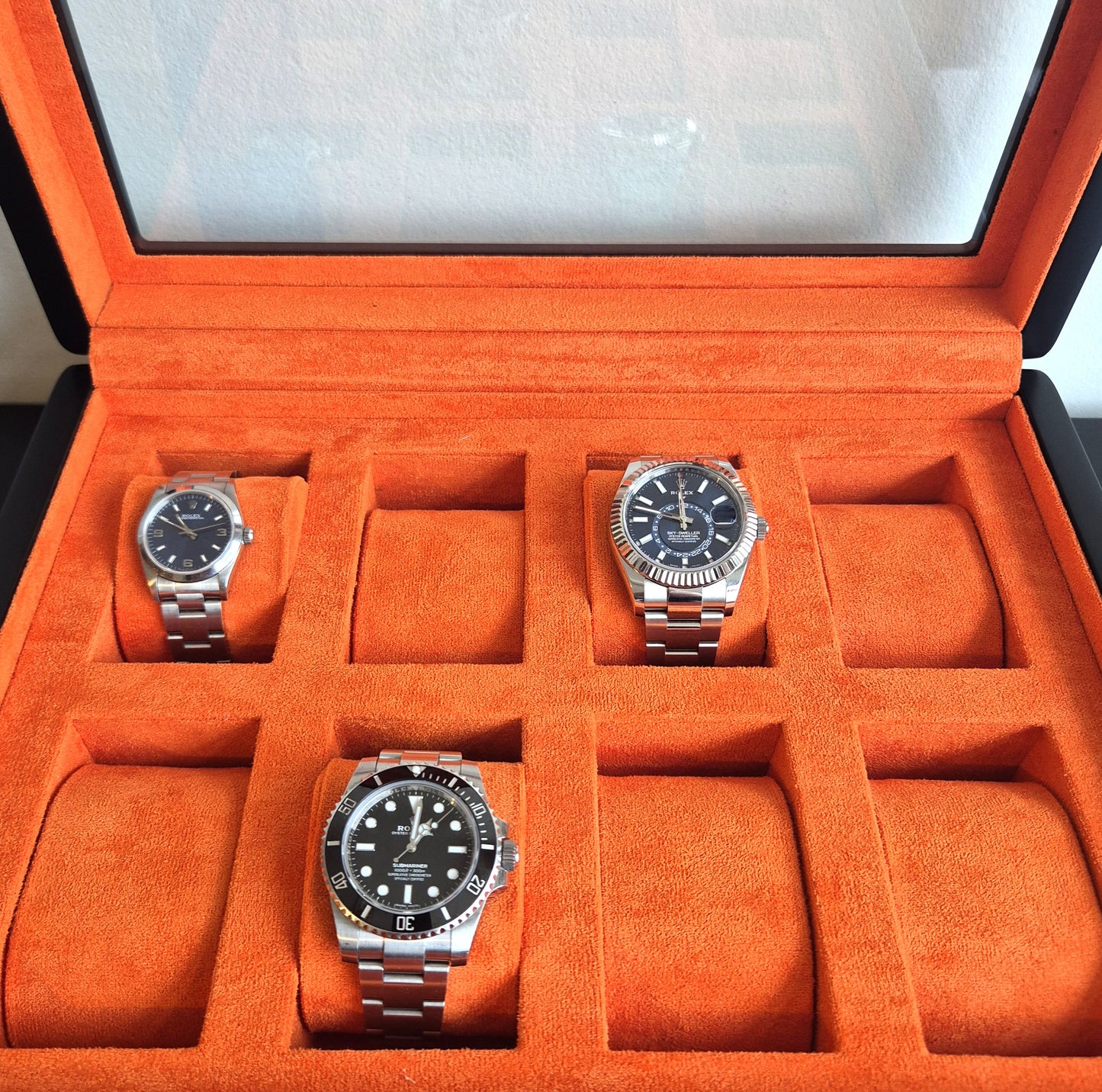 Horlogedoos Zwart Hout met Suede 8 Horloges