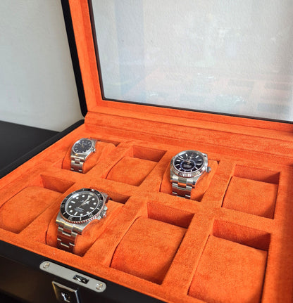 Horlogedoos Zwart Hout met Suede 8 Horloges