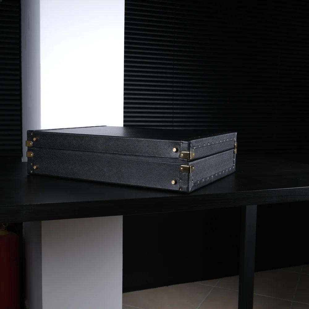 Horlogedoos Zwart kalfsleder/Grijs Suede 15 horloges Old Fashioned Luxury - Horlogerieshop.nl