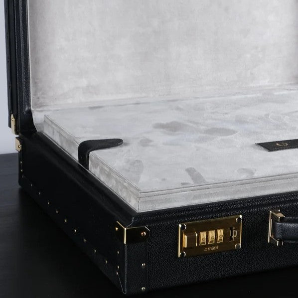 Horlogedoos Zwart kalfsleder/Grijs Suede 15 horloges Old Fashioned Luxury - Horlogerieshop.nl