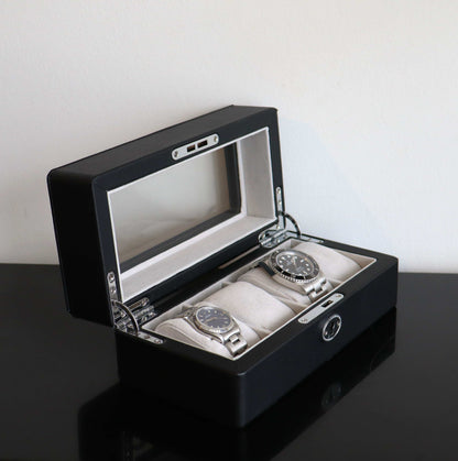 Horlogedoos Zwart leder 4 Horloges
