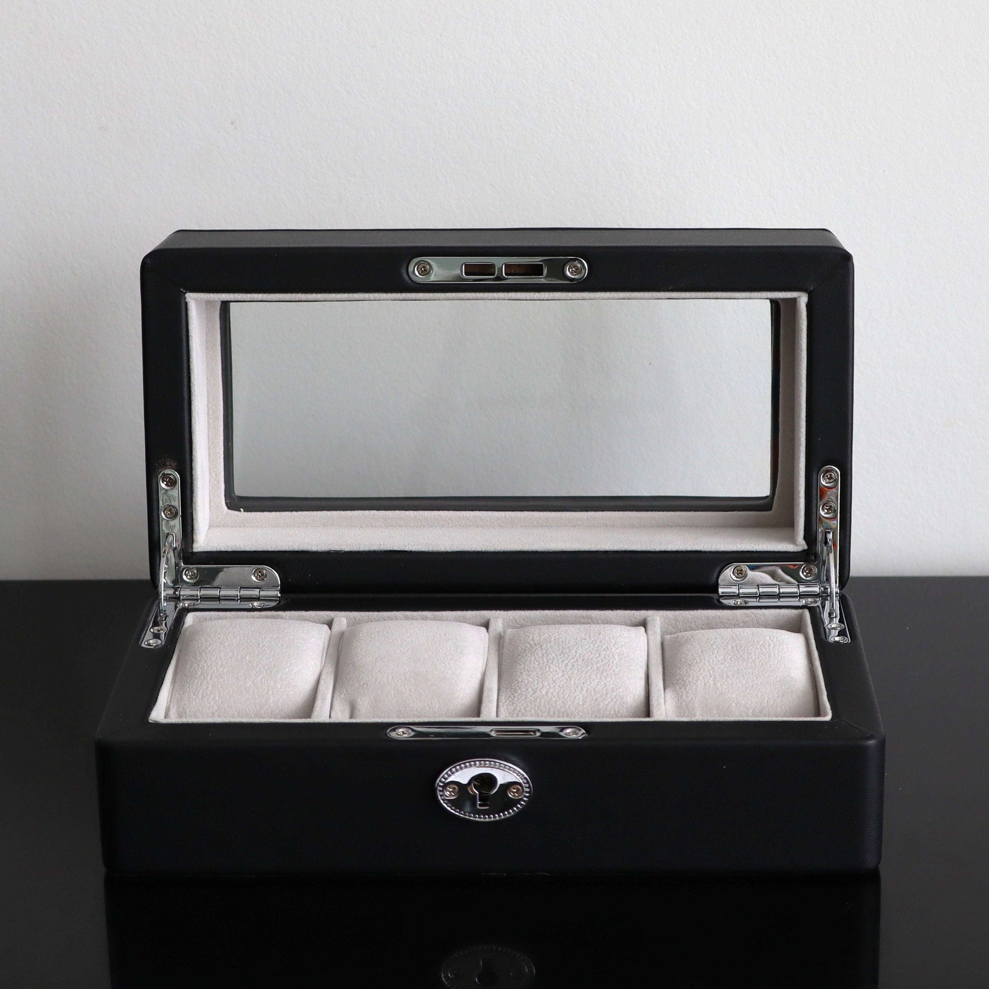 Horlogedoos Zwart leder 4 Horloges