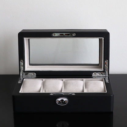 Horlogedoos Zwart leder 4 Horloges