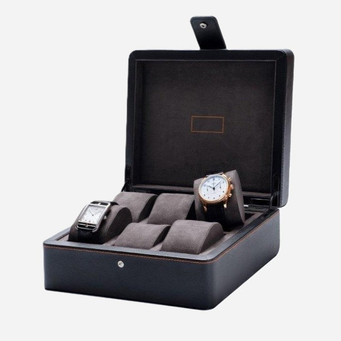 Horlogedoos zwart leder 6 horloges Leanschi