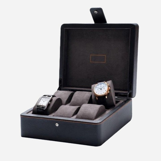 Horlogedoos zwart leder 6 horloges Leanschi