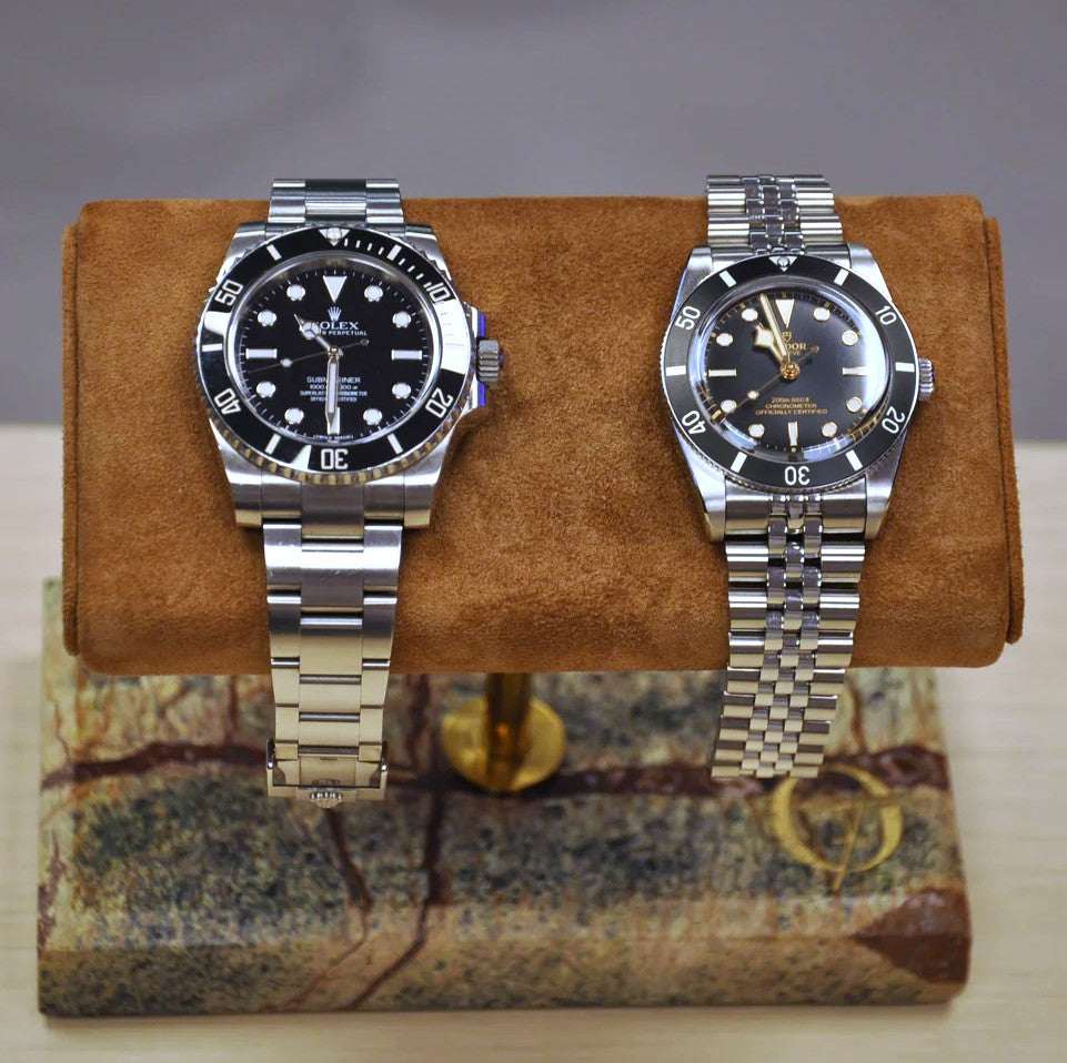 Horlogestandaard Marmer 2 horloges Leder Old Fashioned Luxury
