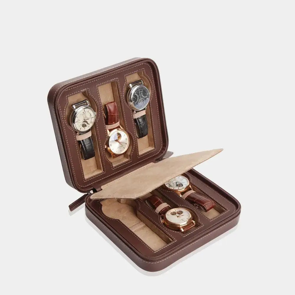 Horloge etui Bruin leder 6 Horloges Modalo - Horlogedoos - Horlogerieshop.nl