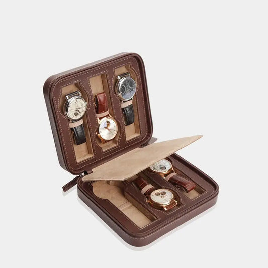Horloge etui Bruin leder 6 Horloges Modalo - Horlogedoos - Horlogerieshop.nl