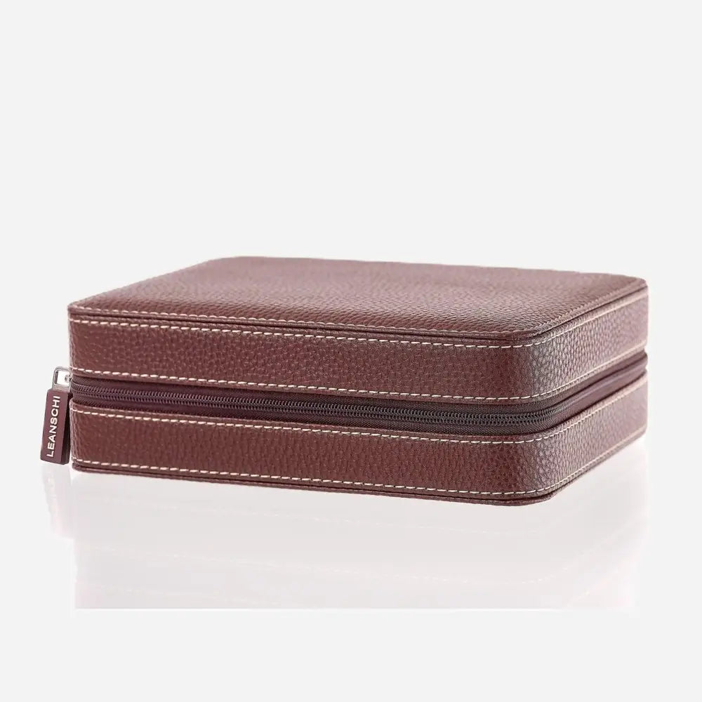 Horloge etui Donkerbruin leder 4 Horloges Leanschi - Horlogedoos - Horlogerieshop.nl