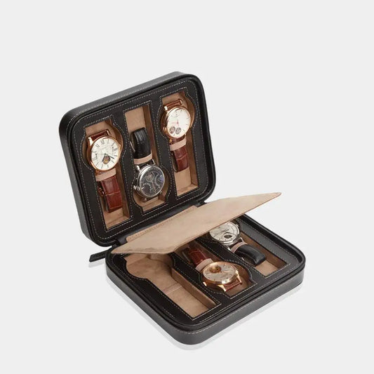 Horloge etui Zwart leder 6 Horloges Modalo - Horlogedoos - Horlogerieshop.nl