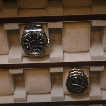 Horloge vitrine 20 Horloges donker notenhout - Horlogedoos - Horlogerieshop.nl