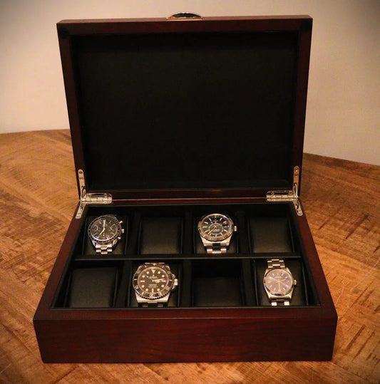 Horlogedoos Bruin Panga hout 8 Horloges - Horlogedoos - Horlogerieshop.nl