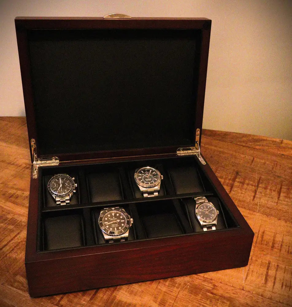 Horlogedoos Bruin Panga hout 8 Horloges - Horlogedoos - Horlogerieshop.nl