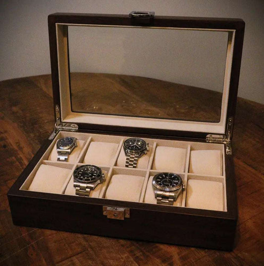Horlogedoos Donkerbruin hout 10 Horloges - Horlogedoos - Horlogerieshop.nl
