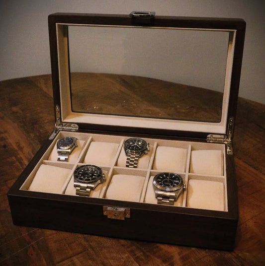 Horlogedoos Donkerbruin hout 10 Horloges - Horlogedoos - Horlogerieshop.nl