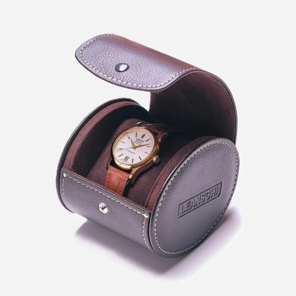 Horlogedoos Donkerbruin leder 10 Horloges Leanschi + gratis Watch Pouch - Horlogedoos - Horlogerieshop.nl