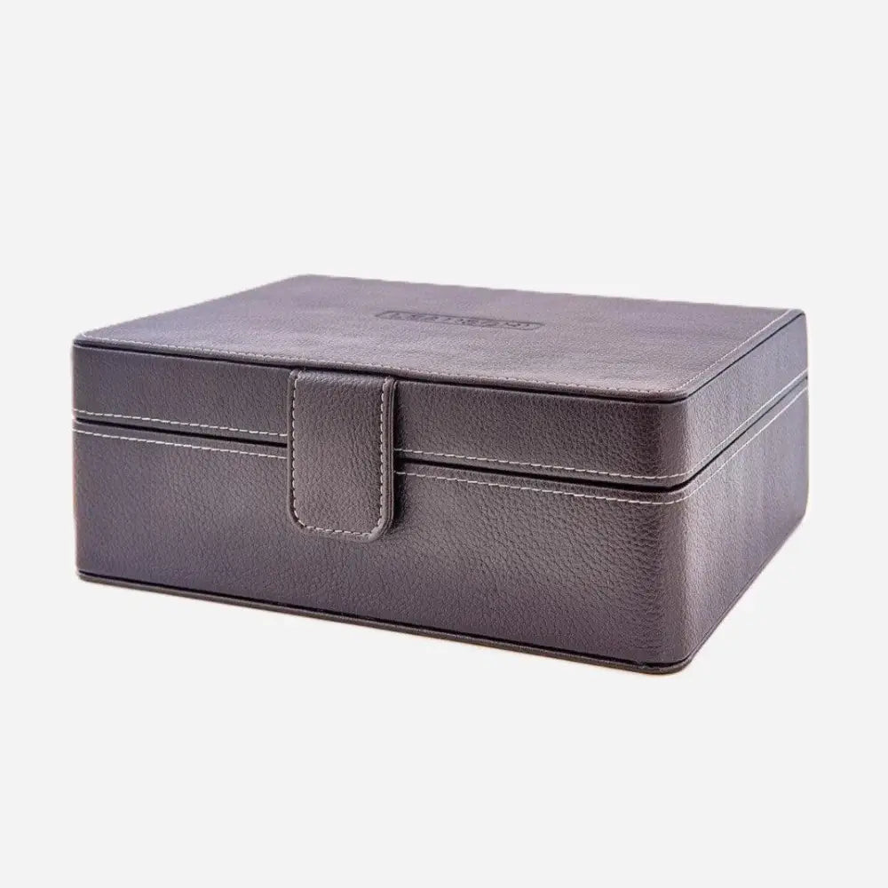 Horlogedoos Donkerbruin leder/velours 6 Horloges Leanschi - Horlogedoos - Horlogerieshop.nl